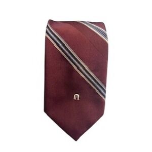 Etienne Aigner Neck Tie Burgundy/blue/white 3"x57" 100%‎ silk